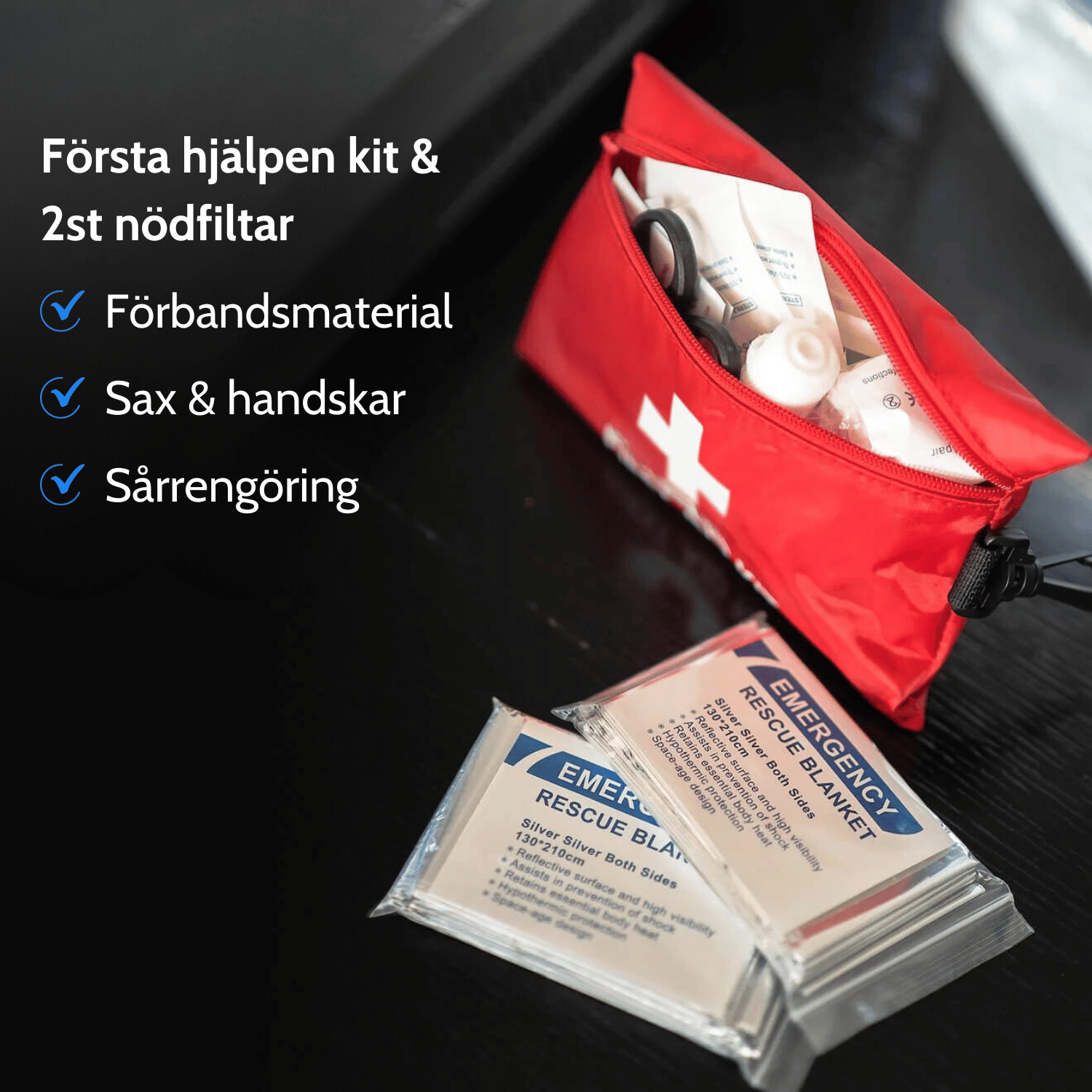 Första hjälpen-kit med nödfiltar